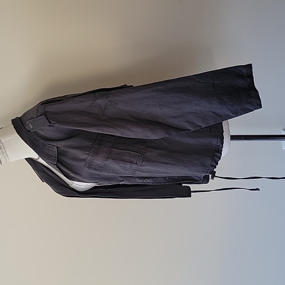 SOLD Rails Rowen Military Jacket In Dark Grey Star Embroidery Tencel Spring Lin - Picture 5 of 13